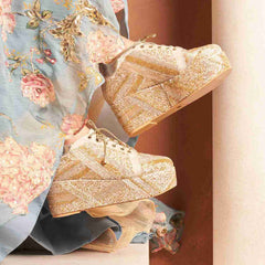 Champagne Glimmer Beaded Bridal Platform Sneakers
