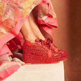 Crimson beaded bridal platform sneakers by Tiesta
