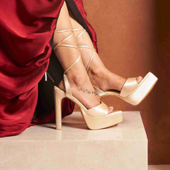 Light Gold Lace-Up Heels