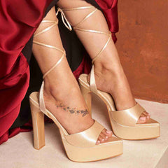 Light Gold Lace-Up Heels