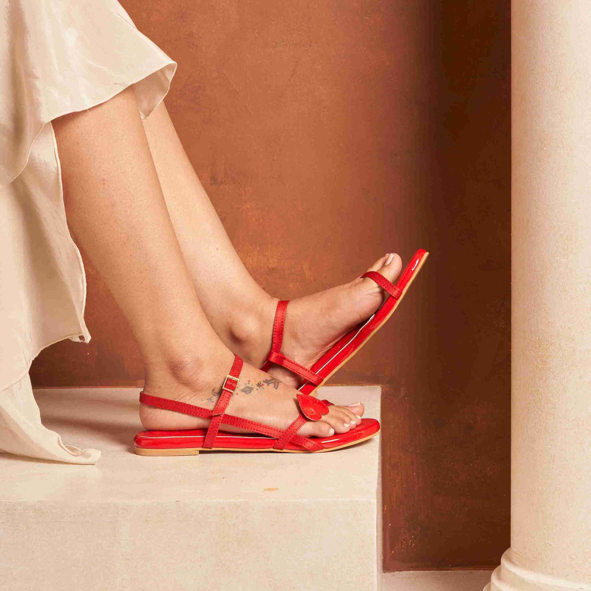 Red Statement Heart Strapy Flats