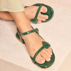 Green Statement Heart Strapy Flats