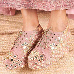 Blush Radiance Mirror-Work Bridal Platform Sneakers
