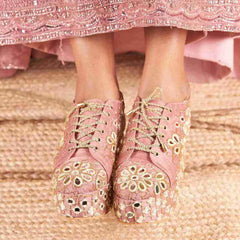 Blush Radiance Mirror-Work Bridal Platform Sneakers