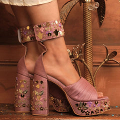 Custom Pink High Block Hand Embroidered Heel.