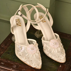 Custom White Net Embroidery Heels