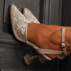 Custom White Net Embroidery Heels