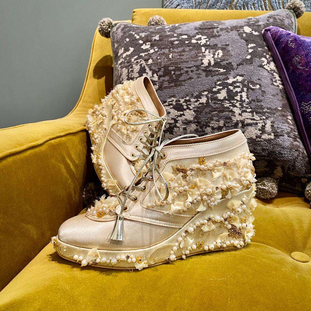 Cindrella Gold Bridal Sneaker Wedges - Customized Wedding Shoes | Tiesta