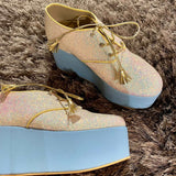 Begum Blue Shimmer Bridal Sneaker Wedges - Customized Wedding Shoes