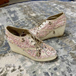 Gold With Pink Embroidery Bridal Sneaker Wedges - Customized Wedding Shoes