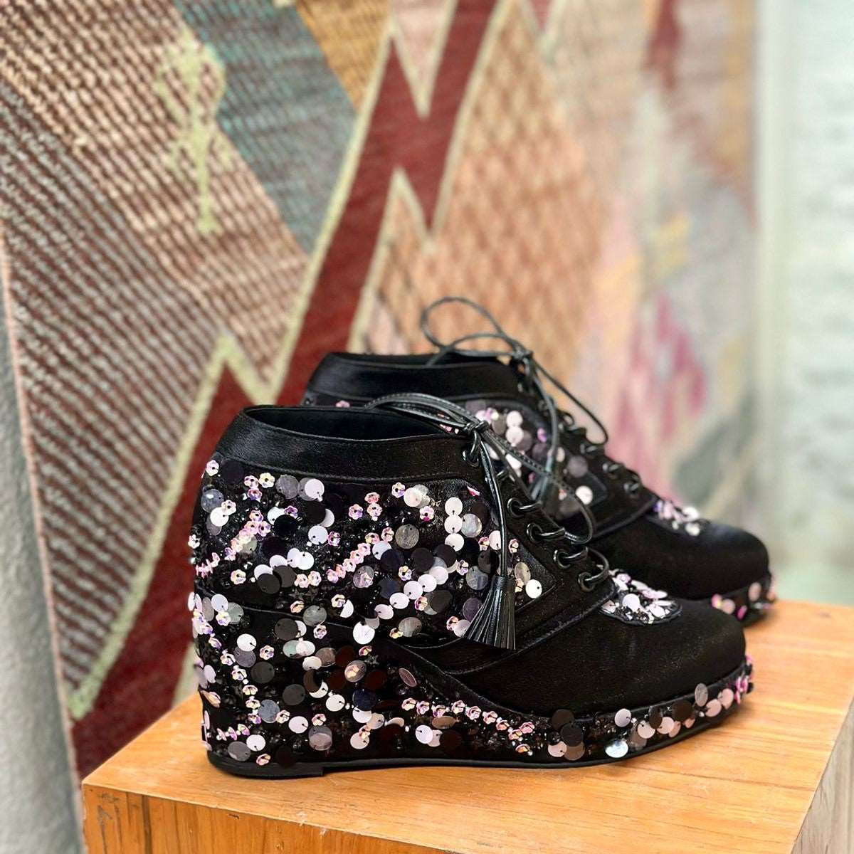 Black Sequin Sneaker wedges - Customized Wedding Shoes | Tiesta