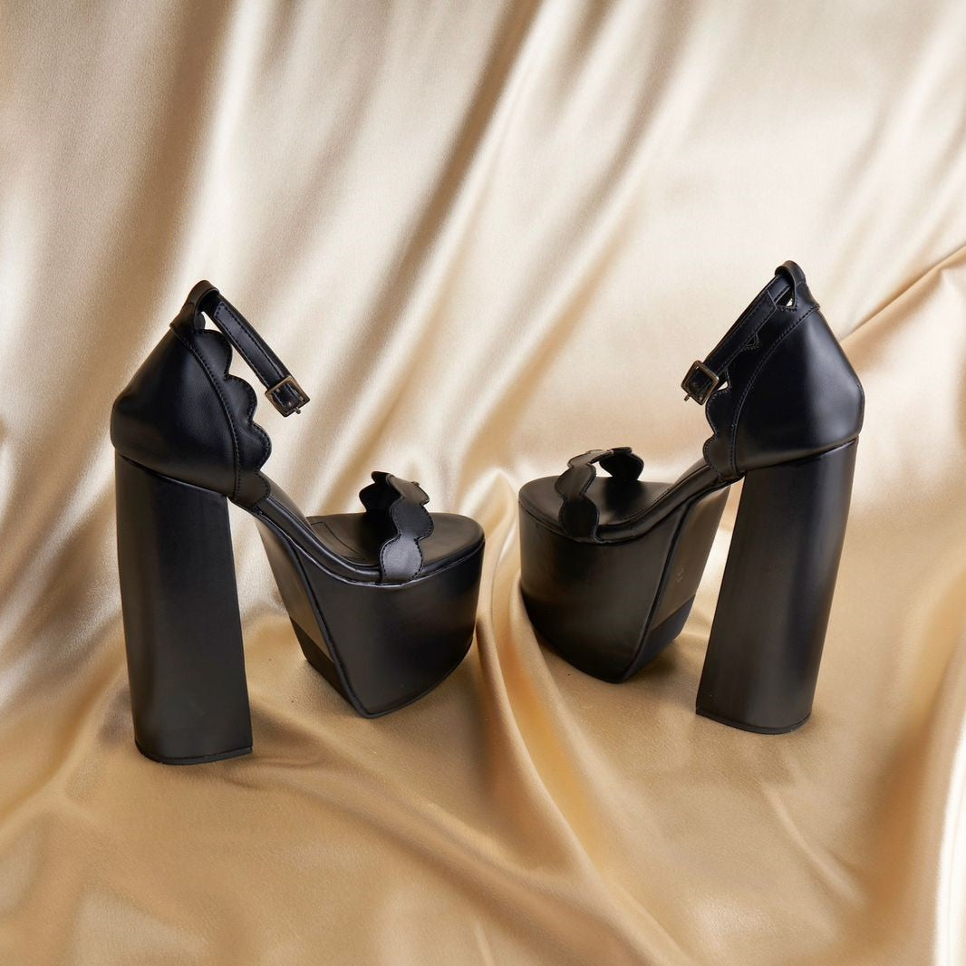 Liyke New Design String Bead Ankle Strap Platform Pumps Women Classic Black  High Heels Fashion Round Toe Pole Dance Shoes Size42