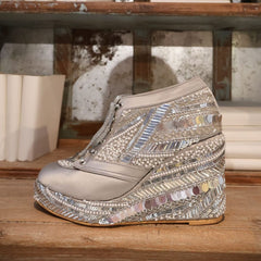 POPPY- Silver Embroidered Sneaker Wedges | Tiesta Shoes