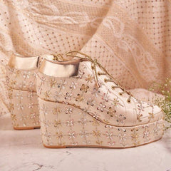 Customizable 4-Inch Cushioned Heels with Gold & Silver Embroidery | Stylish & Comfortable
