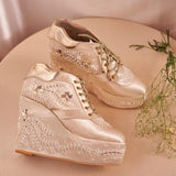 Customizable 4-Inch Cushioned Heels with Gold & Silver Embroidery | Stylish & Comfortable