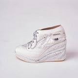 Customizable white  poppy sneakers wedges 4-Inch in Silver Embroidery | Stylish & Comfortable