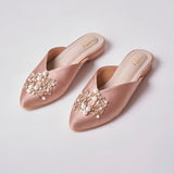 Luxury nudish Pink  Pearl-Embroidered Pointed Ballerinas - Perfect for the Festive Season