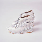 Customizable white  poppy sneakers wedges 4-Inch in Silver Embroidery | Stylish & Comfortable