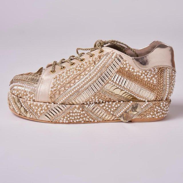 POPPY- Gold Bridal Sneaker Platform Wedges | Tiesta Shoes