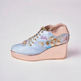 Rose Gold AND Blue  Embroidered Bridal Sneaker Wedges - Customized Wedding Shoes