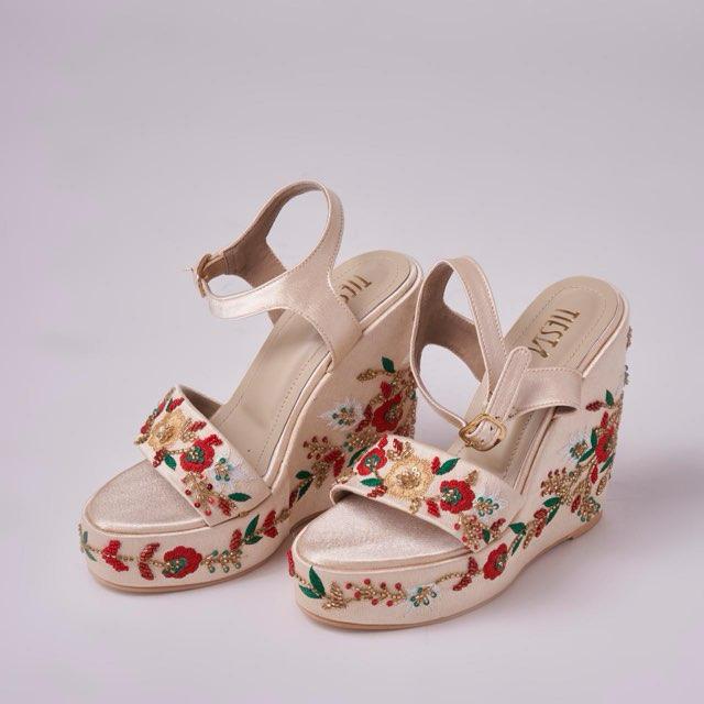 Customizable Hand-Embroidered Wedges for Festive &amp; Bridal Wear | Lightweight, Cushioned.