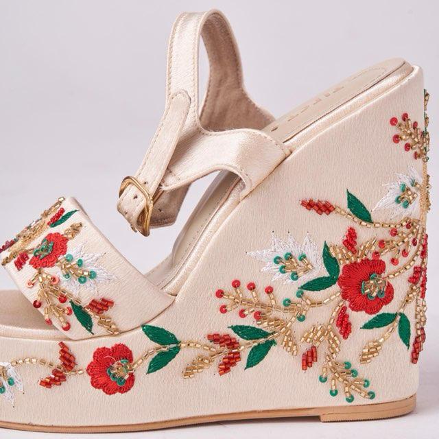 Customizable Hand-Embroidered Wedges for Festive &amp; Bridal Wear | Lightweight, Cushioned.