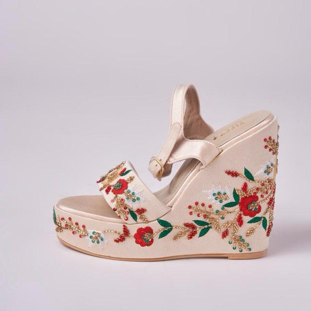 Customizable Hand-Embroidered Wedges for Festive &amp; Bridal Wear | Lightweight, Cushioned.