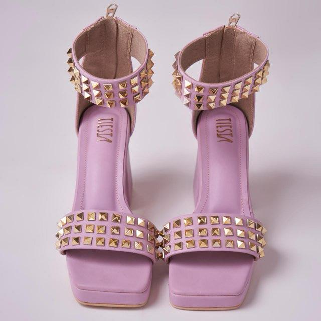 Stellar Lavender Studded Block Heels