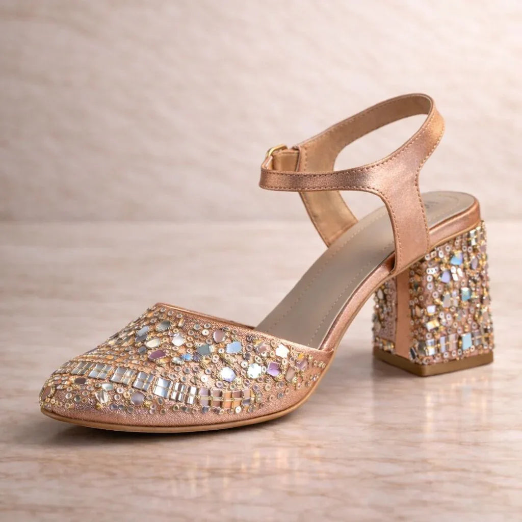 embellished block heels for sequined mermaid prom dress