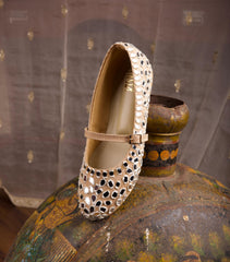 Aaina- Beige Mirror Work Ballerinas