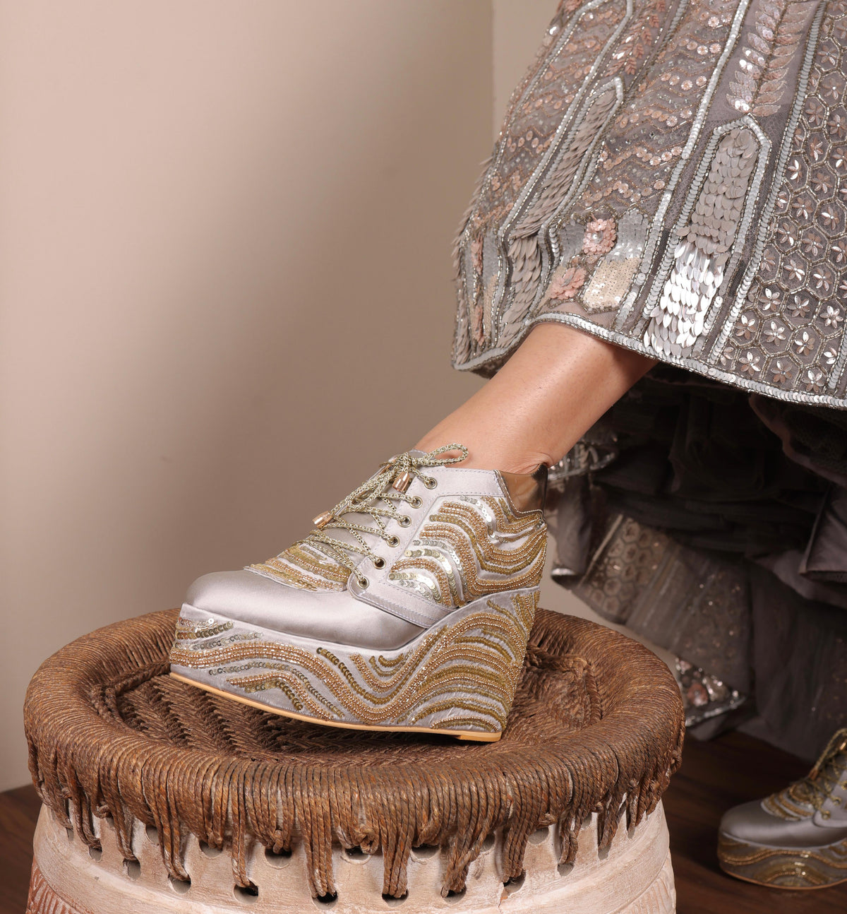 Swirl - 4 Inch Grey Sneaker Wedges