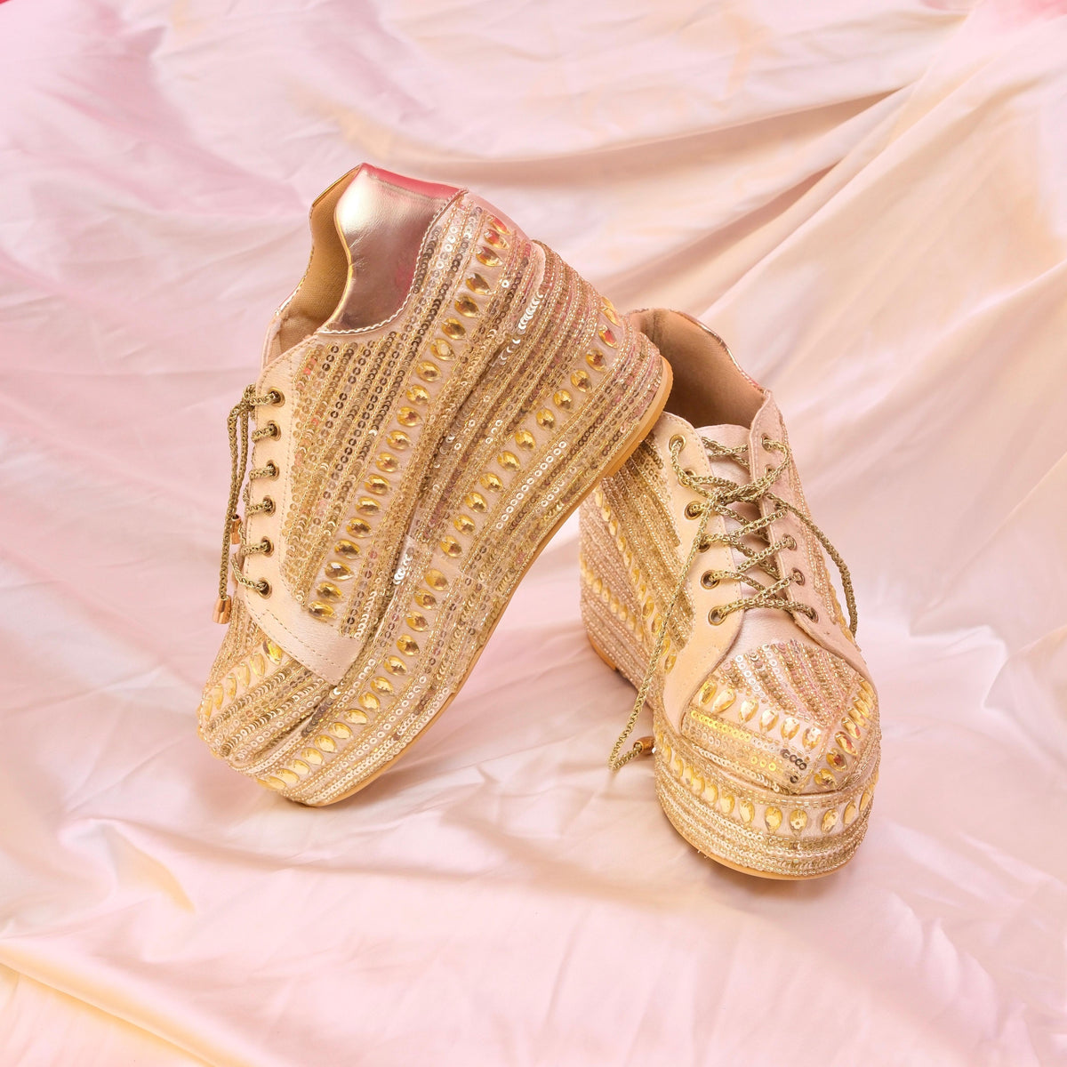 Gold beaded bridal platform Sneakers