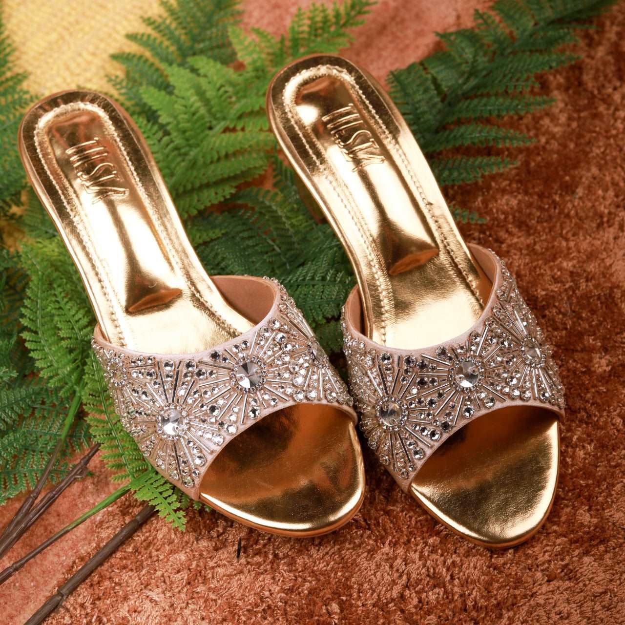 Cut Dana (Gold Silver Embroidered Bridal block Heels)