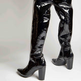 High Knee Black Patent Boots