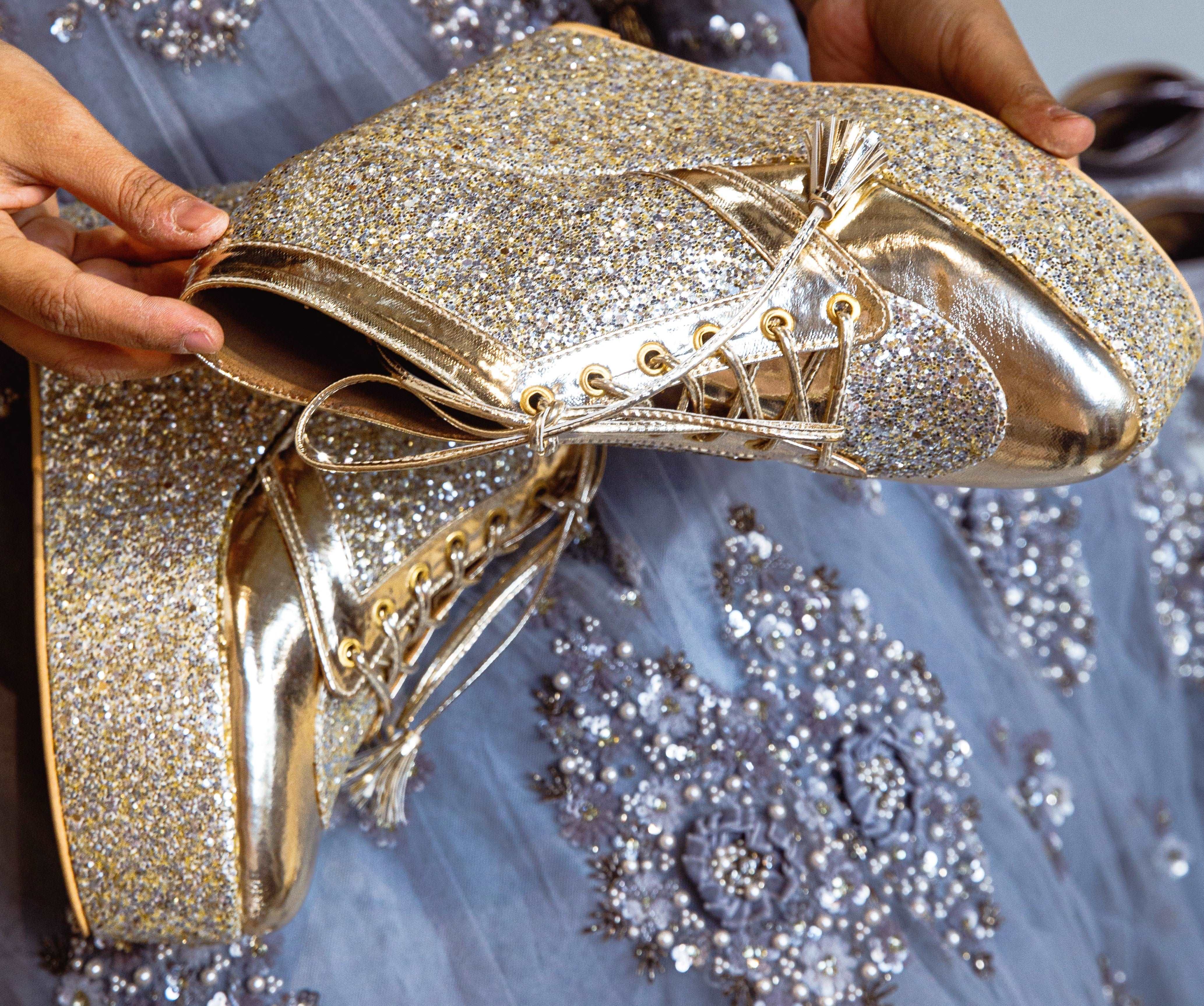 Gold Silver Bridal Sneaker Wedges Customized Wedding Shoes