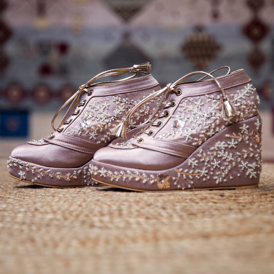 Floral Gold Bridal Sneaker Wedges - Customized Wedding Shoes