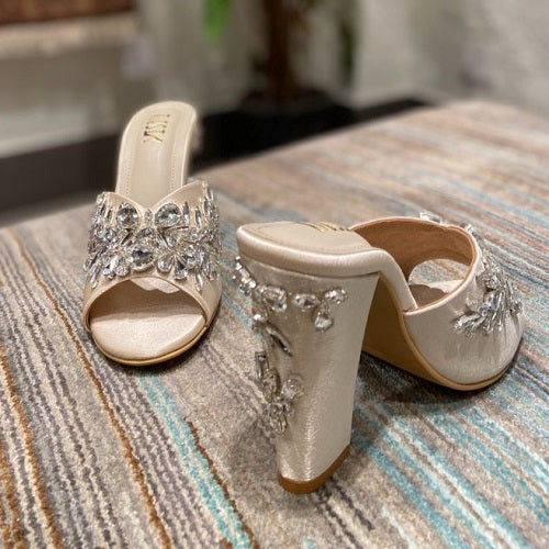 Bridal Lace Block Heel with Mini Pearls, Wedding Shoes, Something Blue