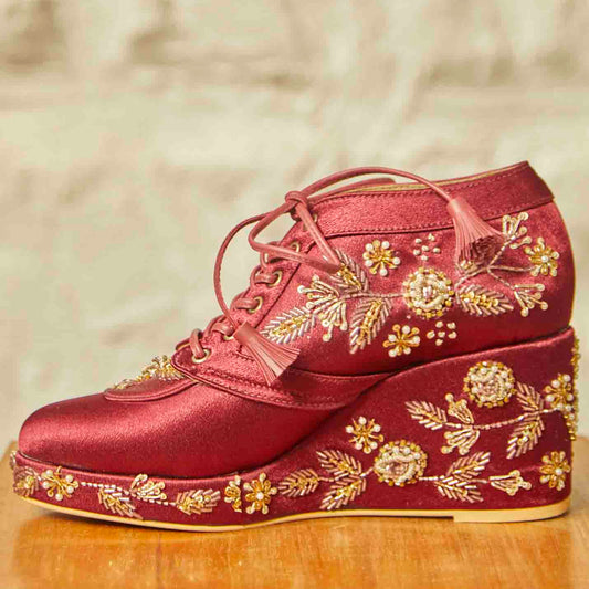 Burgundy Wedding Shoes with Sparkling Crystal Applique Block Heels – Custom Wedding  Shoes by A Bidda Bling