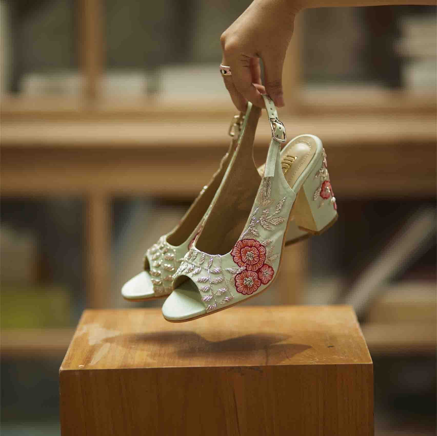 Buy White Embroidery Akshi Floral Heels by Rajasthani Stuff Online at Aza  Fashions.
